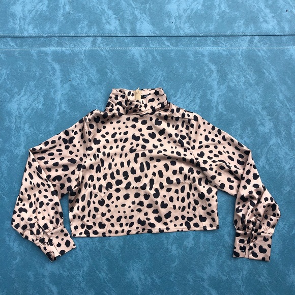 Leopard print fancy satin crop top - Picture 1 of 7